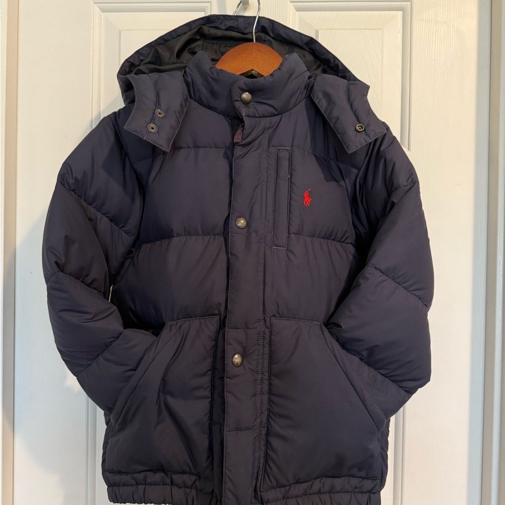 Boys Ralph Lauren Navy Down Puffer Jacket,size 6